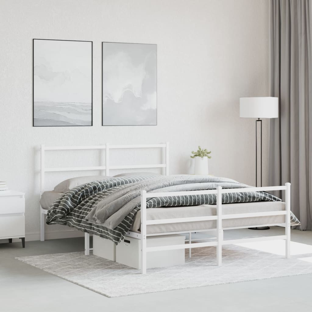 Sängram med huvudgavel och fotgavel vit metall 140x200 cm