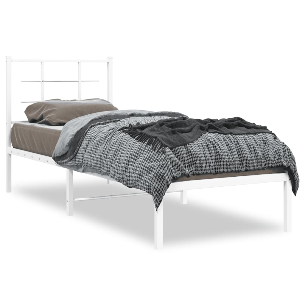 Sängram utan madrass med huvudgavel metall vit 75x190 cm