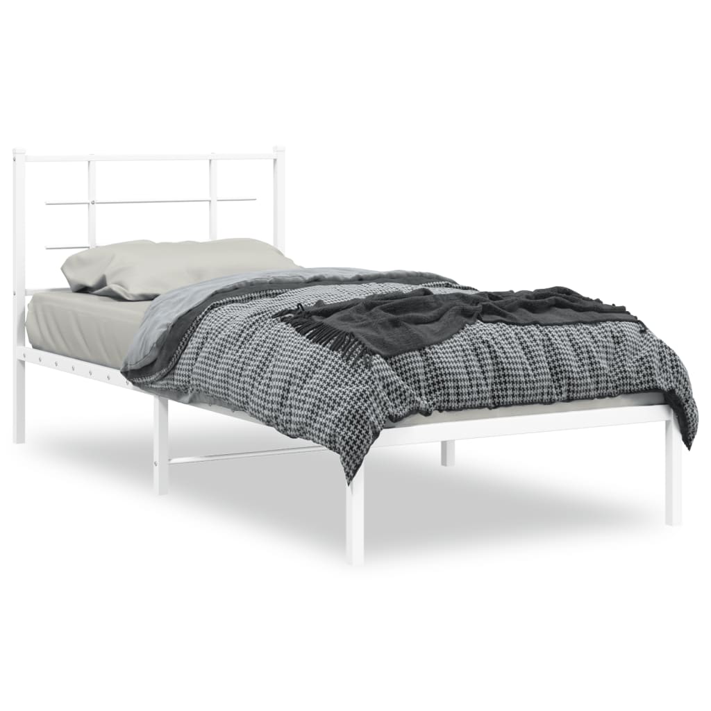 Sängram med huvudgavel metall vit 90x190 cm