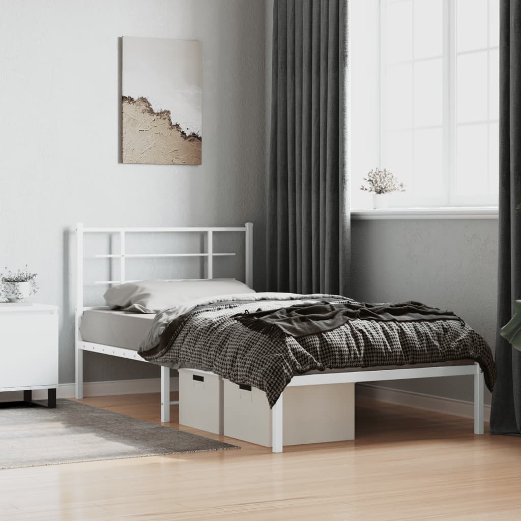 Sängram med huvudgavel metall vit 100x200 cm