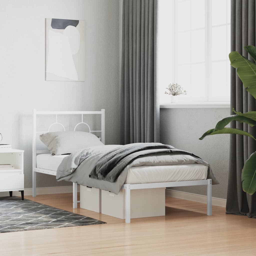 Sängram utan madrass med huvudgavel metall vit 75x190 cm