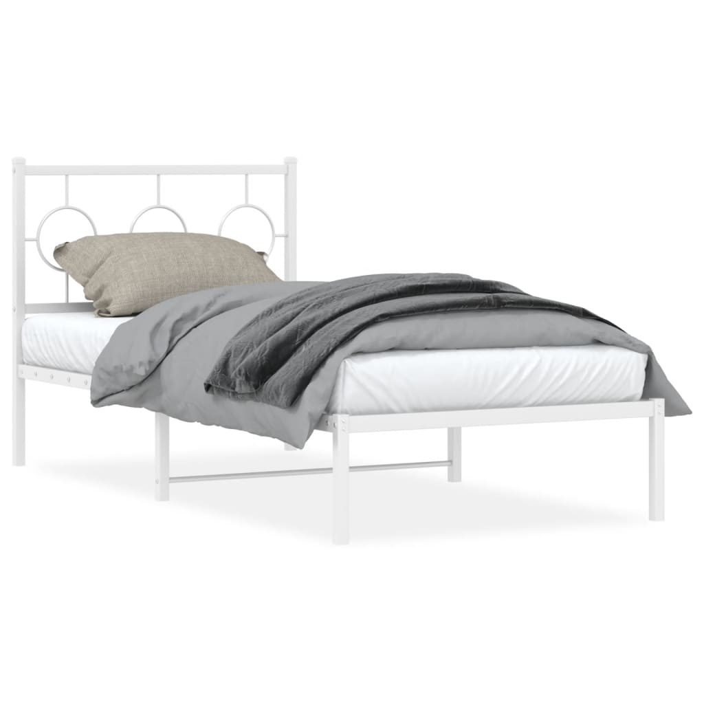 Sängram med huvudgavel metall vit 90x190 cm