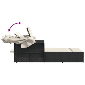 Dubbel solsäng med tak och dynor svart konstrotting