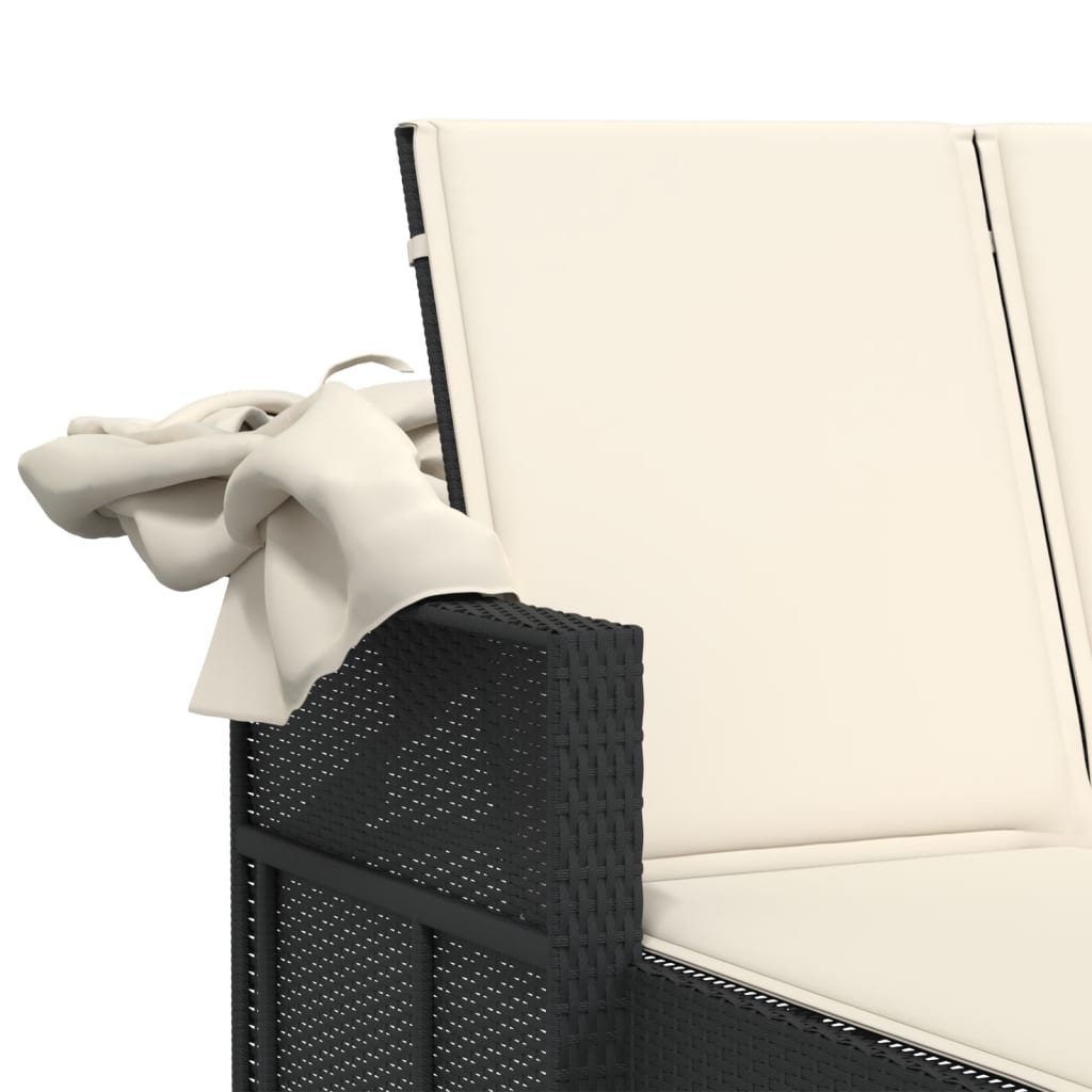 Dubbel solsäng med tak och dynor svart konstrotting