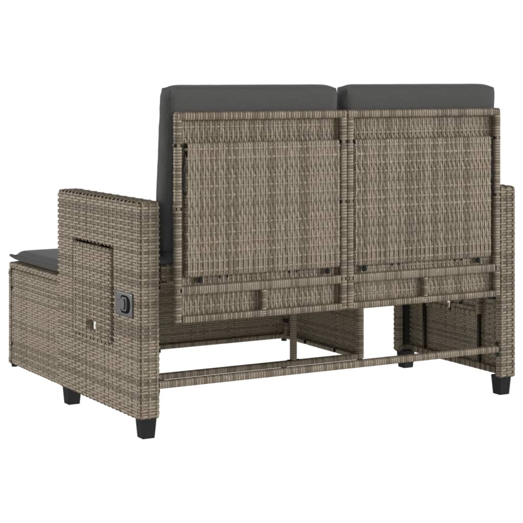 Justerbar trädgårdsbänk med dynor grå konstrotting