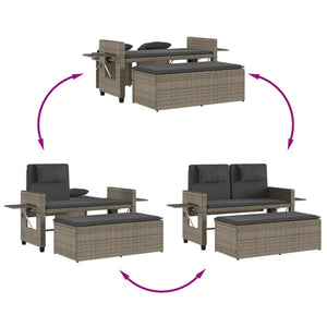 Justerbar trädgårdsbänk med dynor grå konstrotting