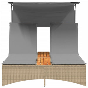 Dubbel solsäng med tak och dynor mixbeige konstrotting