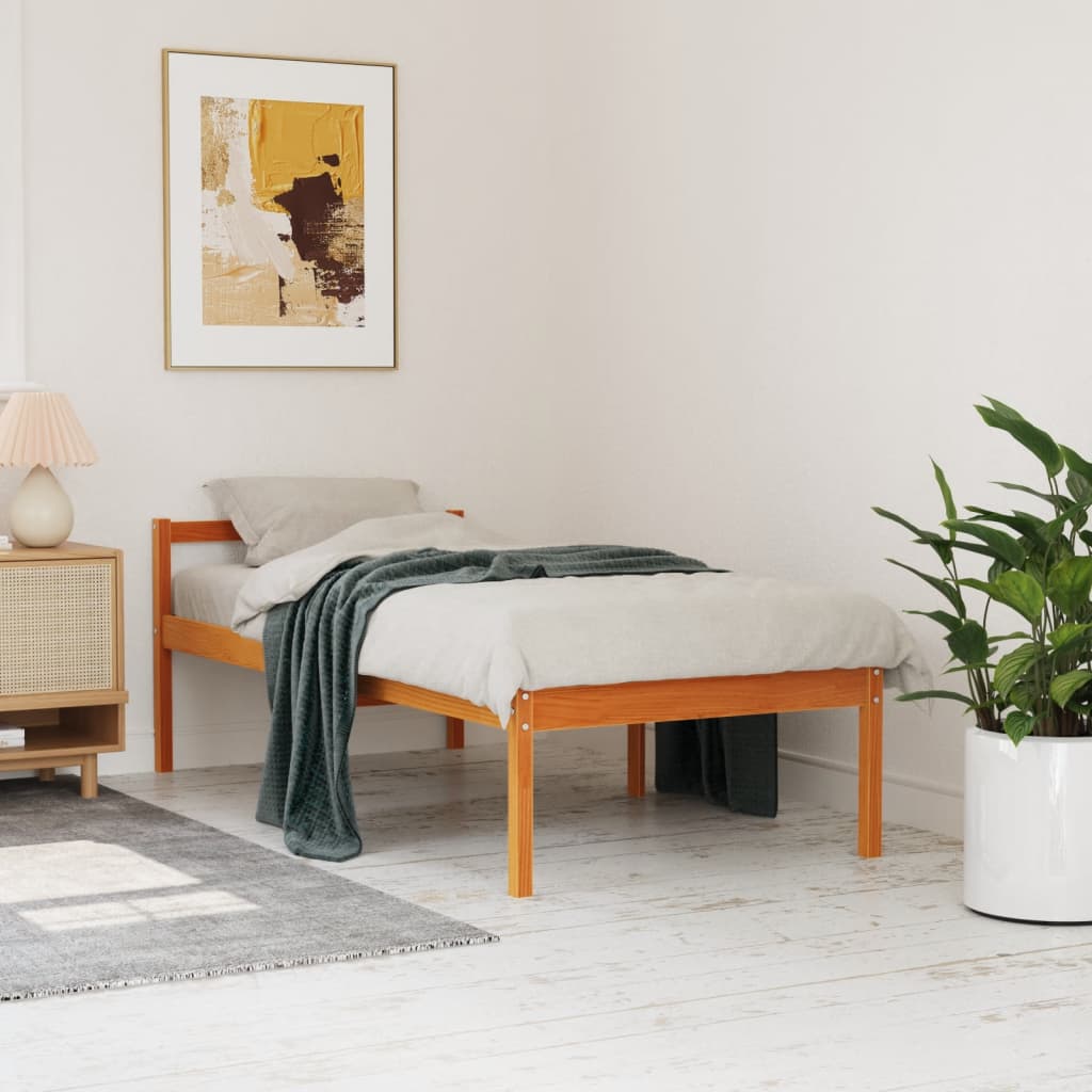 Sängram vaxad brun 90x200 cm massiv furu