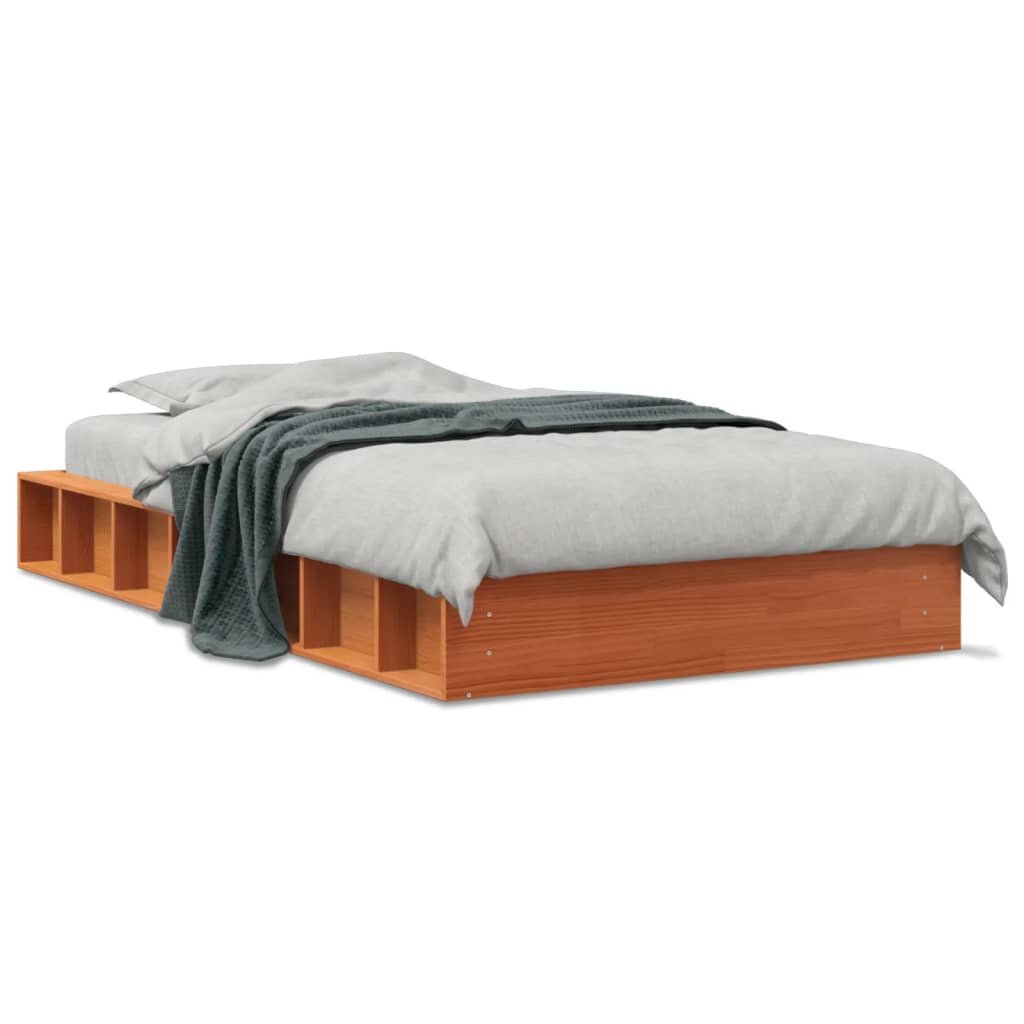 Sängram utan madrass vaxad brun 90x190 cm massiv furu