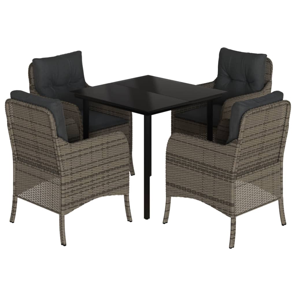 Matgrupp för trädgården med dynor 5 delar grå konstrottning