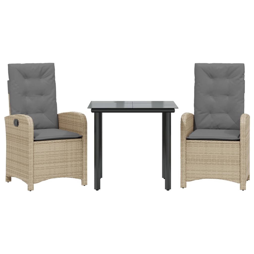 Matgrupp för trädgården med dynor 3 delar mixbeige konstrotting