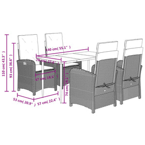 Matgrupp för trädgården med dynor 5 delar ljusgrå konstrottning