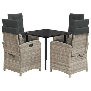 Matgrupp för trädgården med dynor 5 delar ljusgrå konstrottning