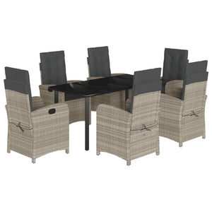 Matgrupp för trädgården med dynor 7 delar ljusgrå konstrotting