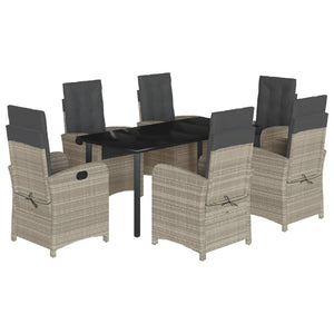 Matgrupp för trädgården med dynor 7 delar ljusgrå konstrotting