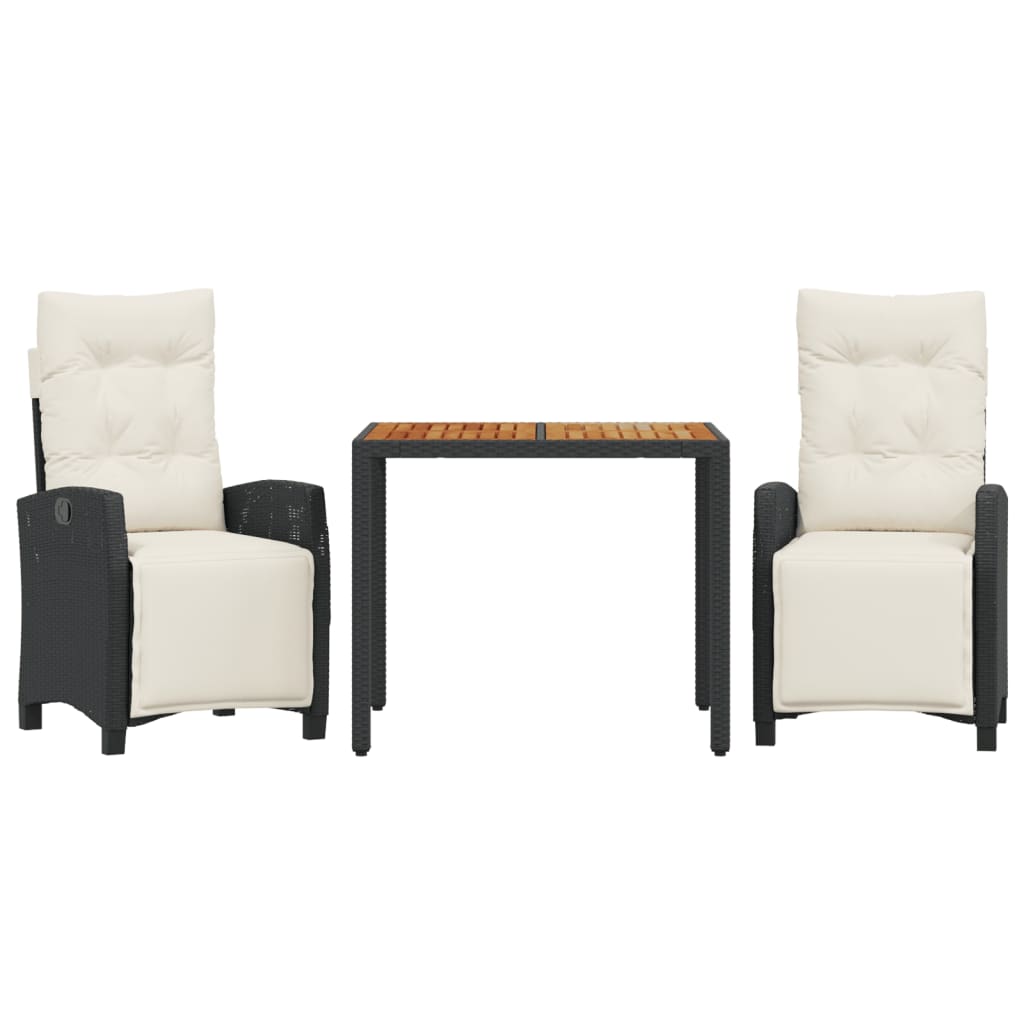 Matgrupp för trädgården med dynor 3 delar svart konstrotting