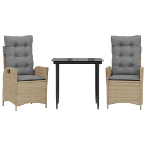 Matgrupp för trädgården 3 delar med dynor beige konstrotting