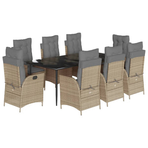 Matgrupp för trädgården med dynor 9 delar beige konstrotting