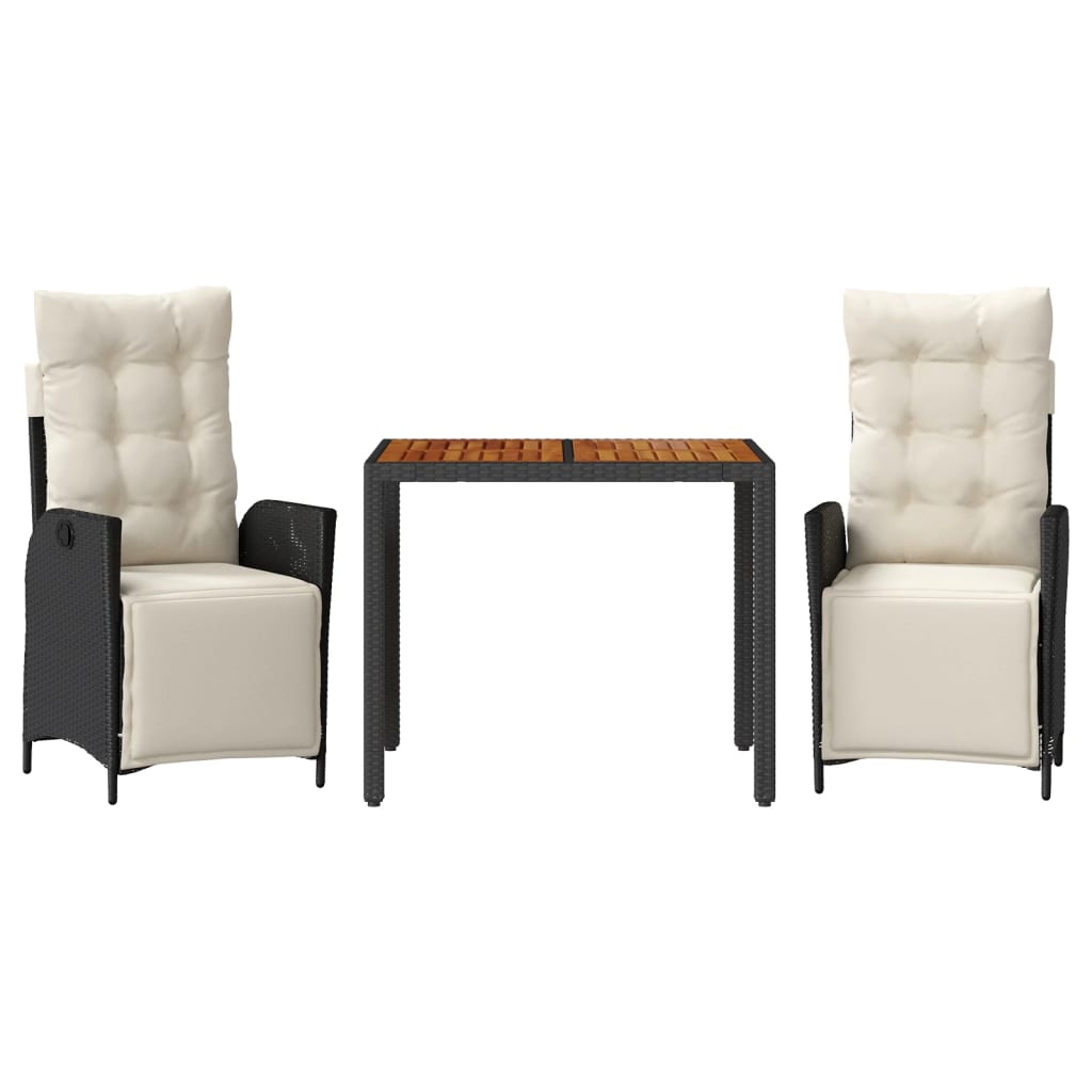 Matgrupp för trädgården med dynor 3 delar svart konstrotting