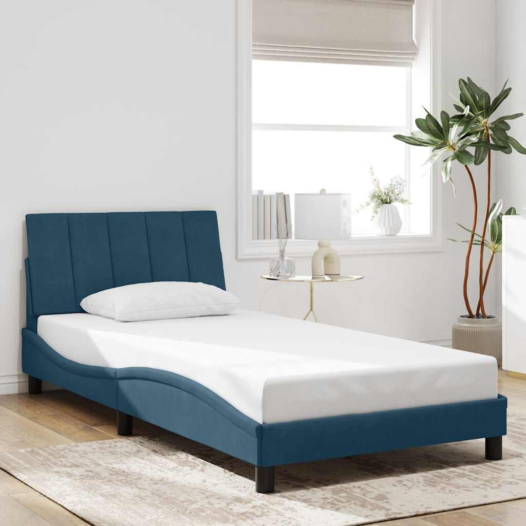 Bed Frame without Mattress "Hanko" Blue 100x200 cm Velvet