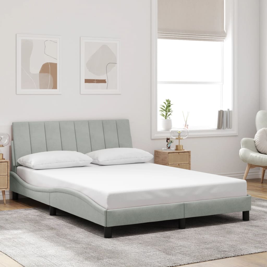 Bed Frame without Mattress "Hanko" Light Grey 140x200 cm Velvet