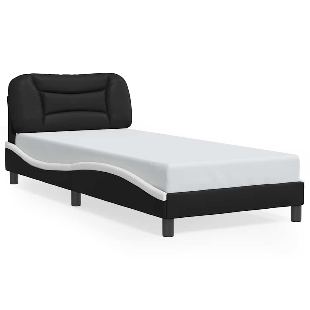Bed Frame without Mattress "Hvar" Black and White 80x200 cm Faux Leather