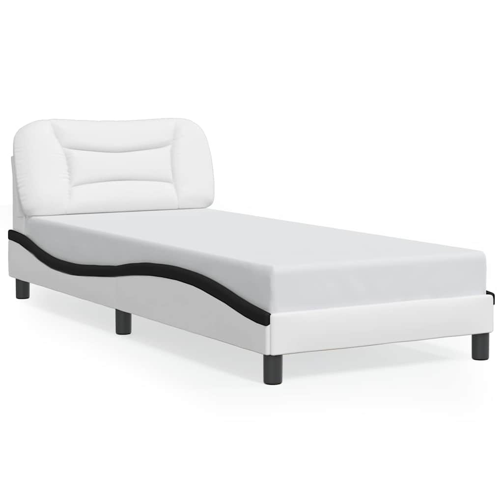 Bed Frame without Mattress "Hvar" White and Black 90x200 cm Faux Leather