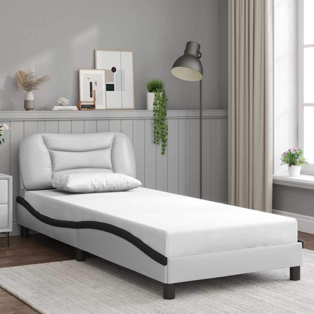 Bed Frame without Mattress "Hvar" White and Black 90x200 cm Faux Leather