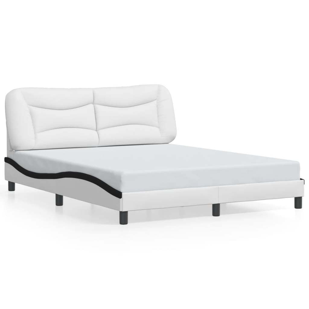 Bed Frame without Mattress "Hvar" White and Black 160x200 cm Faux Leather