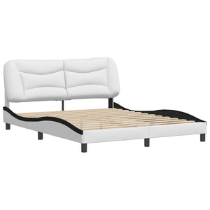 Bed Frame without Mattress "Hvar" White and Black 160x200 cm Faux Leather