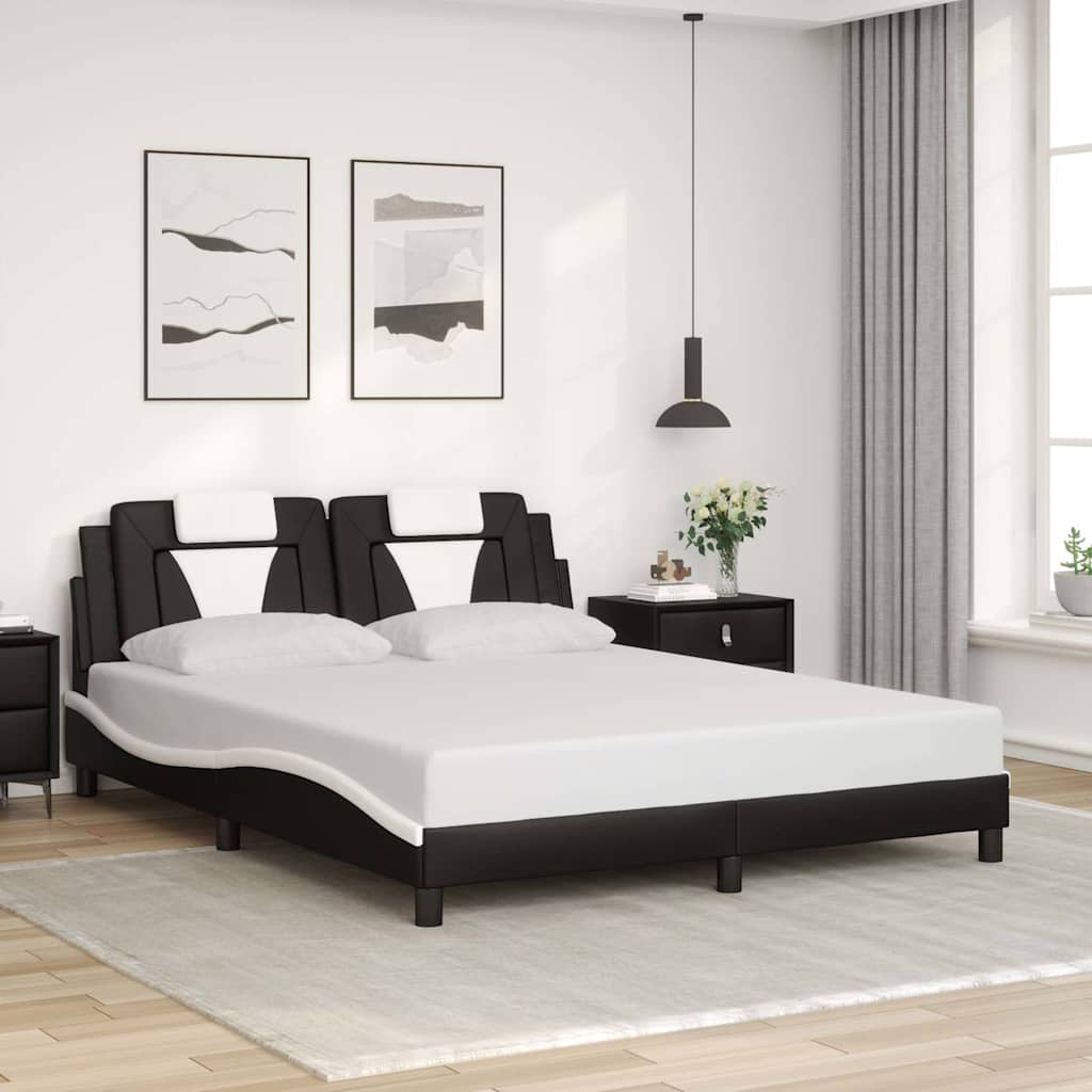Bed Frame "Viana" without Mattress Black and White 160x200 cm Faux Leather