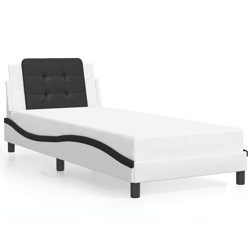 Bed Frame without Mattress "Zadar" White and Black 90x200 cm Faux Leather