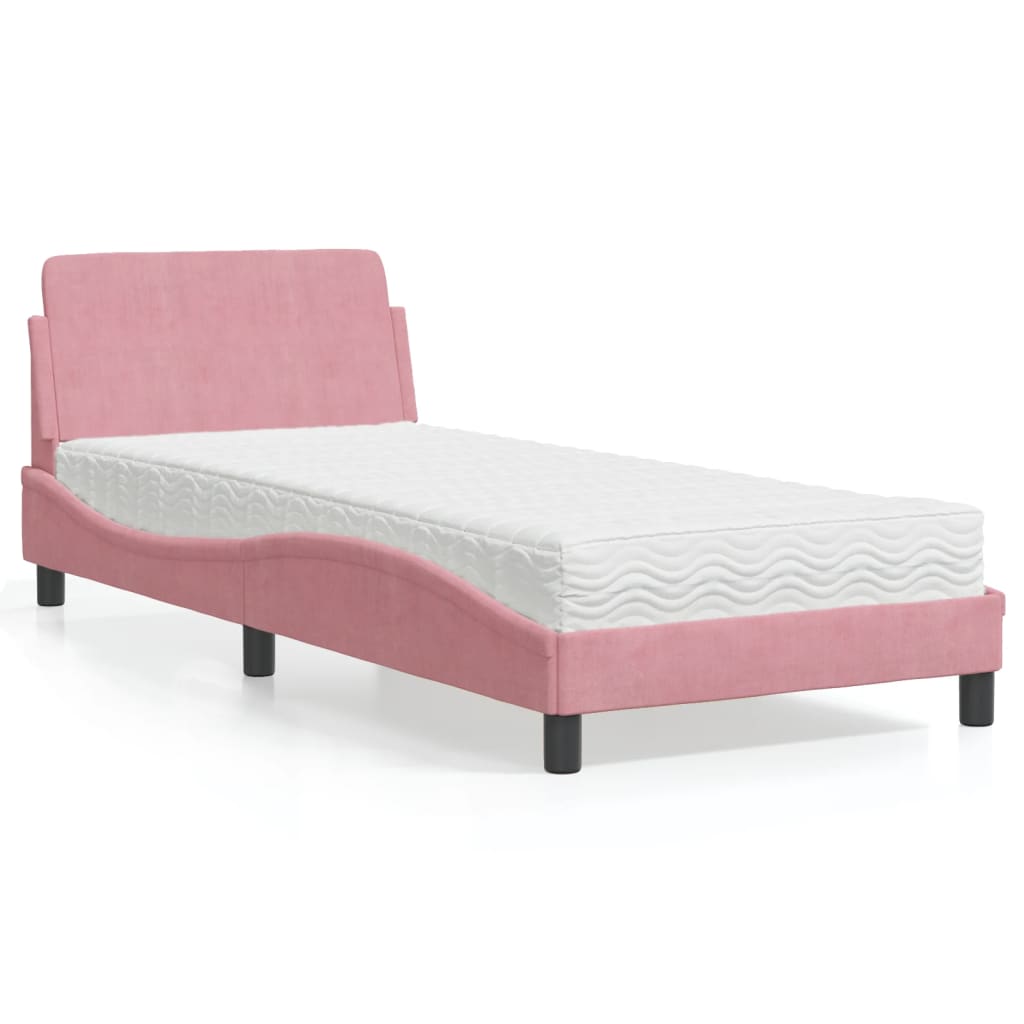 Bed with Mattress "Dover" Pink 80x200 cm Velvet