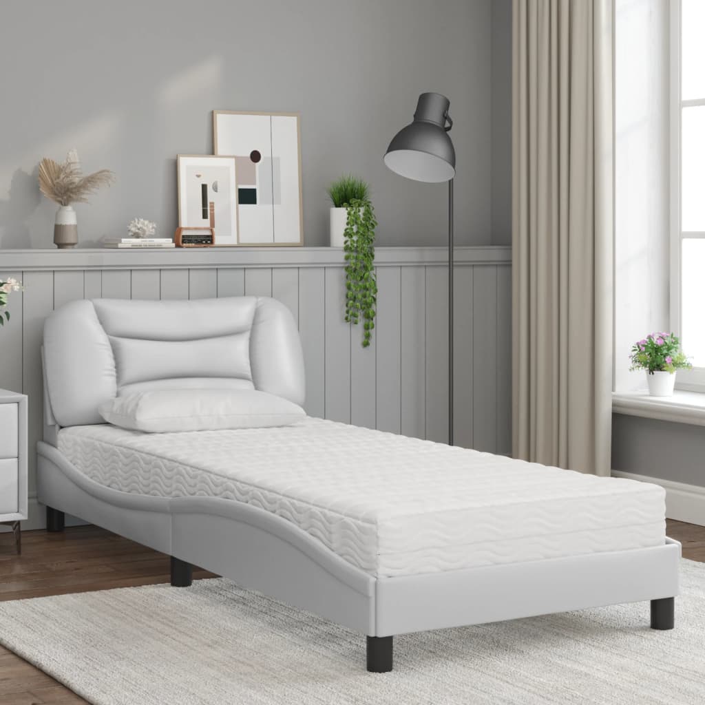 Bed with Mattress "Hvar" White 80x200 cm Faux Leather