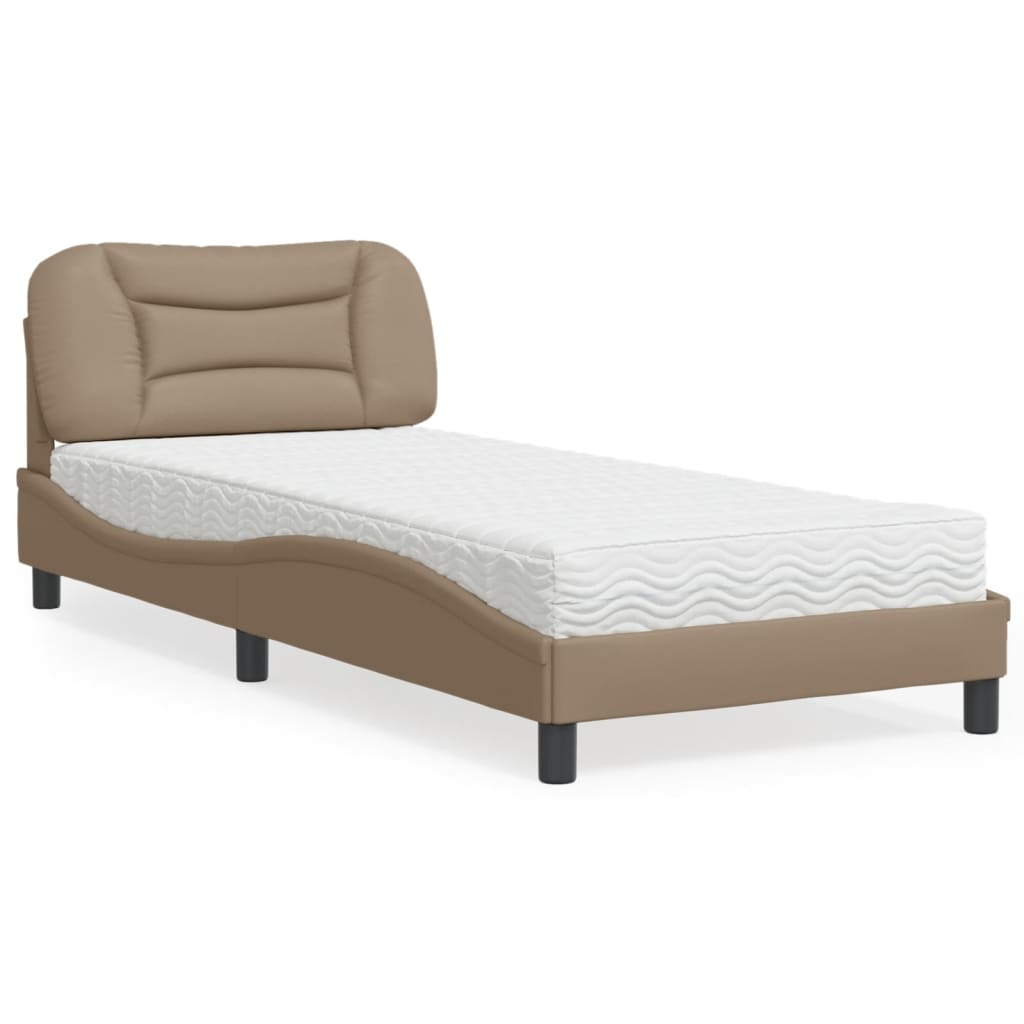 Bed with Mattress "Hvar" Cappuccino 90x190 cm Faux Leather