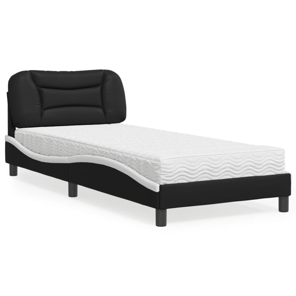 Bed with Mattress "Hvar" Black and White 90x190 cm Faux Leather