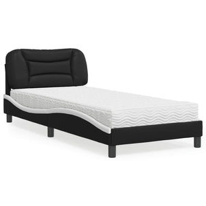 Bed with Mattress "Hvar" Black and White 90x190 cm Faux Leather