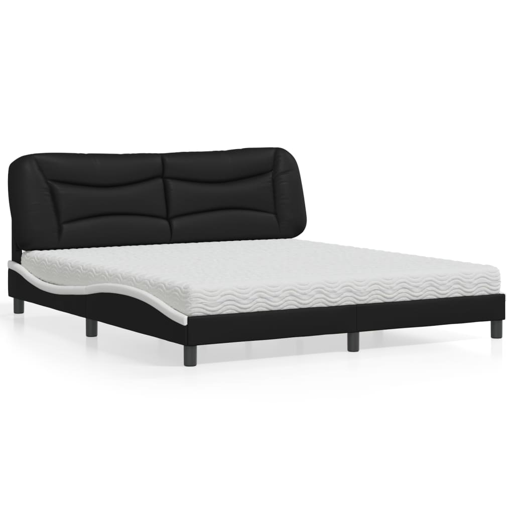 Bed with Mattress "Hvar" Black and White 180x200 cm Faux Leather