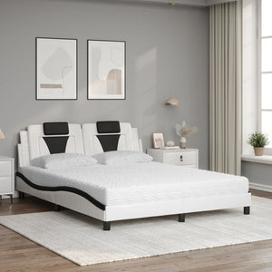 Bed "Viana" with Mattress White and Black 160x200 cm Faux Leather