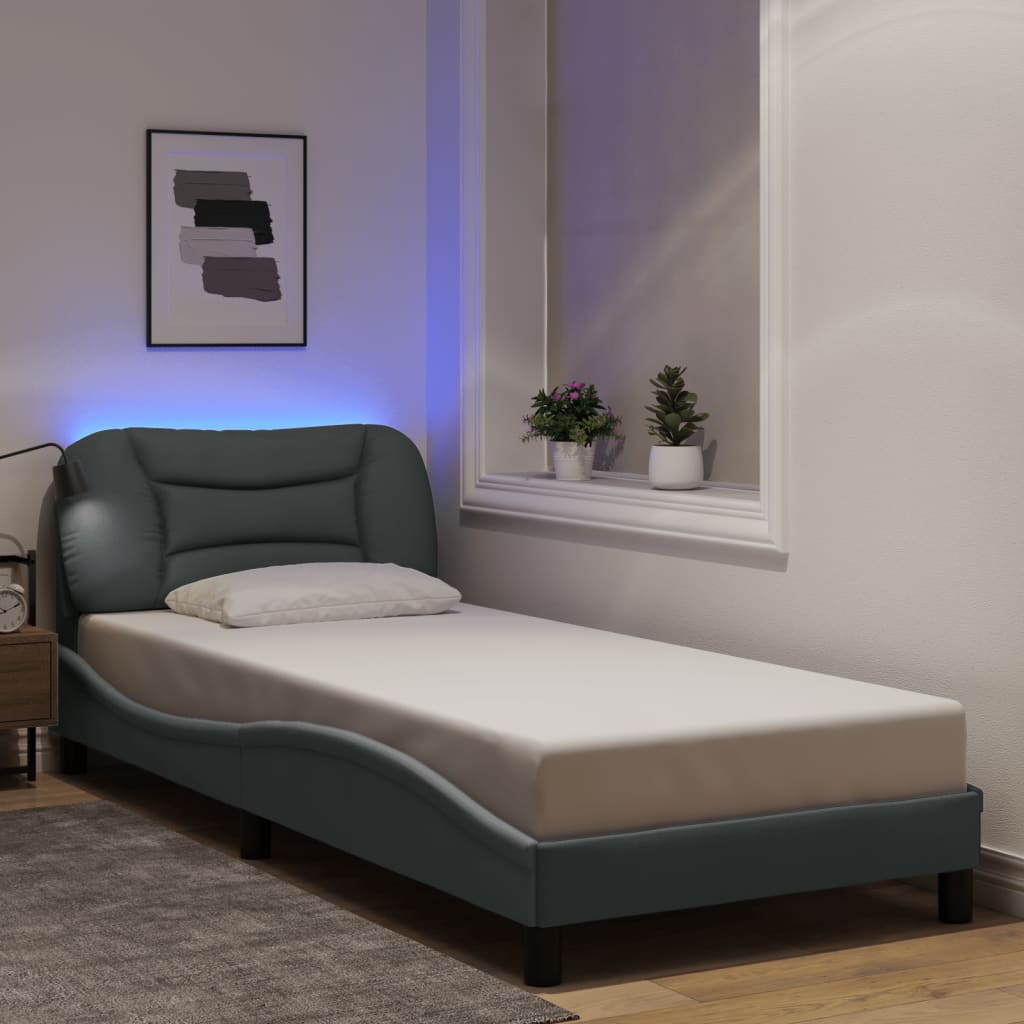 Bed Frame with LED without Mattress "Hvar" Light Grey 90x190 cm Fabric