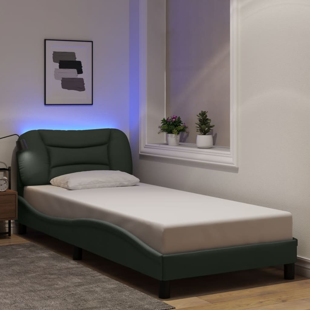 Bed Frame with LED without Mattress "Hvar" Dark Grey 90x200 cm Fabric