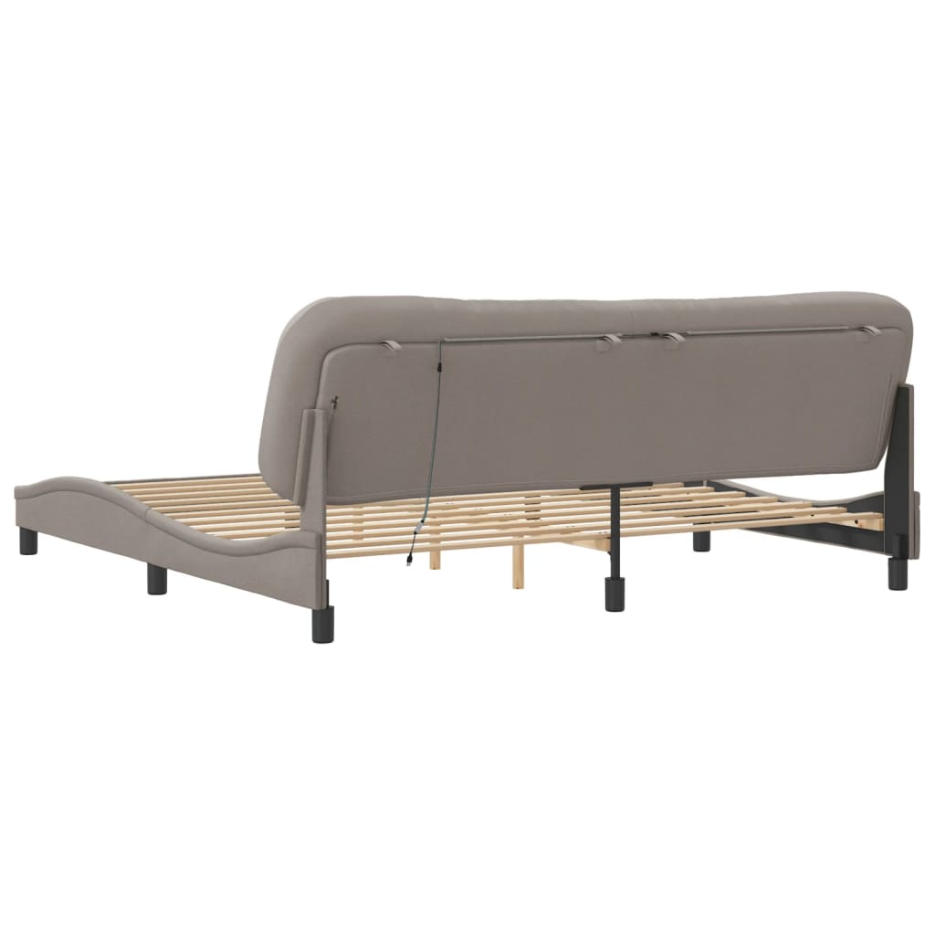 Bed Frame with LED without Mattress "Hvar" Taupe 200x200 cm Fabric