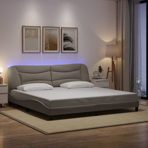 Bed Frame with LED without Mattress "Hvar" Taupe 200x200 cm Fabric