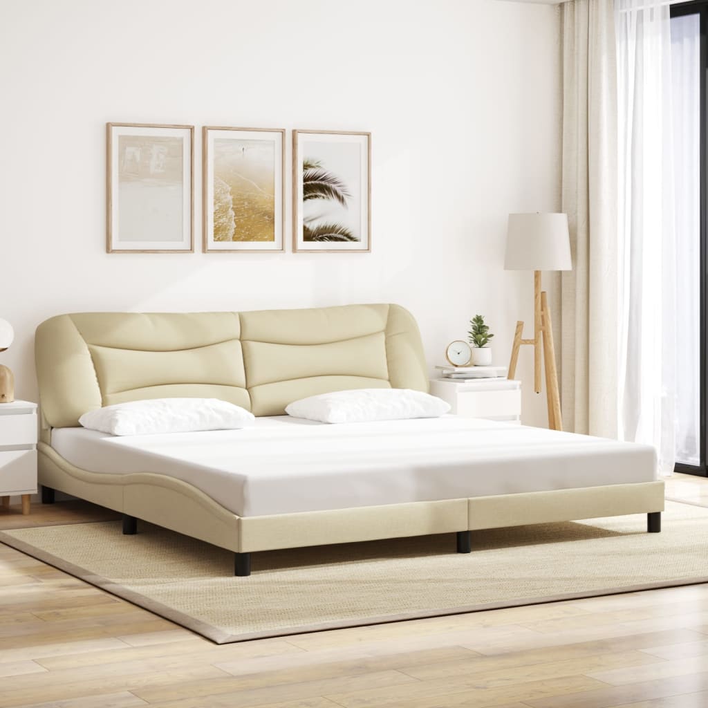 Bed Frame with LED without Mattress "Hvar" Cream 200x200 cm Fabric