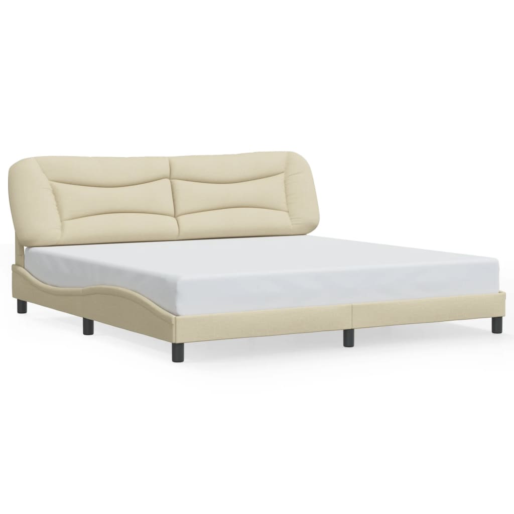 Bed Frame with LED without Mattress "Hvar" Cream 200x200 cm Fabric