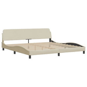 Bed Frame with LED without Mattress "Hvar" Cream 200x200 cm Fabric