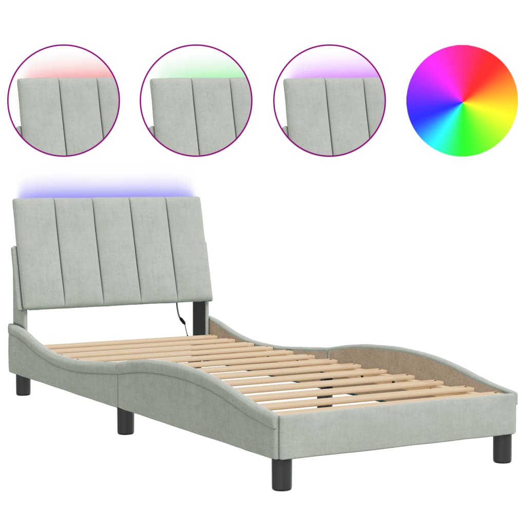 Bed Frame with LED without Mattress "Hanko" Light Grey 80x200 cm Velvet