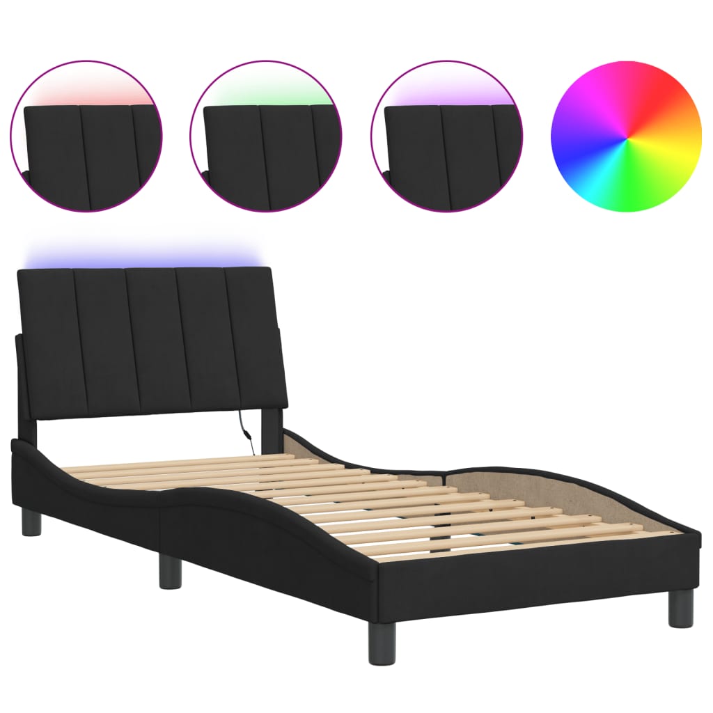 Bed Frame with LED without Mattress "Hanko" Black 90x200 cm Velvet