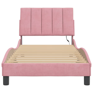 Bed Frame with LED without Mattress "Hanko" Pink 90x200 cm Velvet