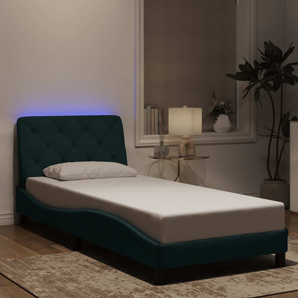 Bed Frame with LED without Mattress Dark Green 80x200 cm Velvet